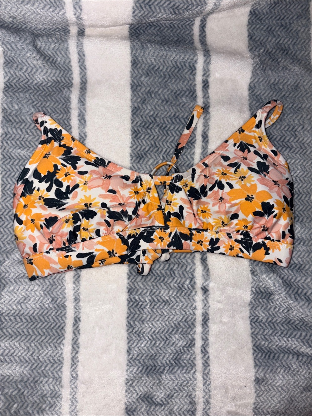 Kona Sol Floral Tie-Front Bikini Top - Yellow Pink Black